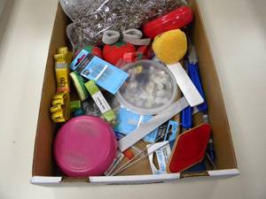 lot 146 image: Flat of pin cushions, rippers, needles & notions