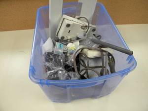 lot 149 image: Sewing machine parts, pedals, cords, tray etc.