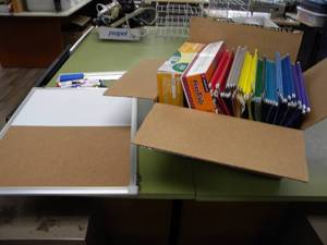 lot 221 image: Hanging files and sheet protectors, white board