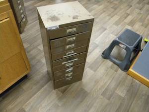 lot 169 image: Metal file cabinet with buttons, notions, hooks etc