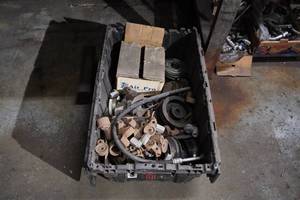lot 8 image: Poly Tub of fittings, tensioners & Railroad iron