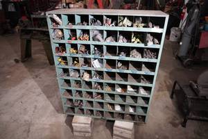 lot 21 image: 72 compartment metal shelf parts bin