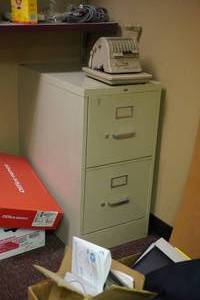 lot 170 image: Two drawer metal file & Paymaster check emb.