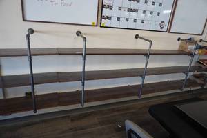 lot 7 image: Piping board shelves 8 foot long, 3 shelves
