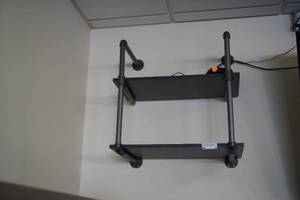 lot 9 image: Wall mount double pipe with 2 foot wood shelves