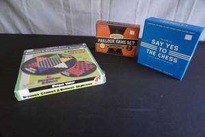 lot 100 image: Traveling chess set, Chinese and traditional Checkers, and Wooden parlour Game set