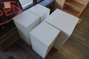 lot 171 image: 4 wood display cubes- 3  12 square by 24 Tall 1 18 Square