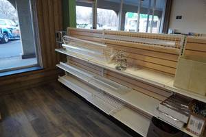 lot 219 image: 6) Lozier  shelf units and stand alone sign holders