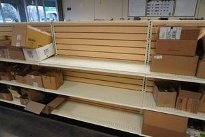 lot 221 image: 24 Single Sided Lozier Shelfing Slat Wall  (6-4 Sections)