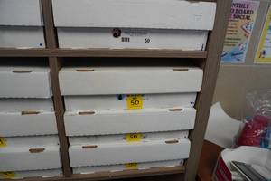 lot 50 image: Magic card box, commons, uncommons, and bulk rares 4 rows per box, 4 boxes per lot