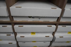 lot 52 image: Magic card box, commons, uncommons, and bulk rares 4 rows per box, 4 boxes per lot