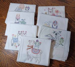 lot 52 image: Embroidered Dish Towels - Llama
