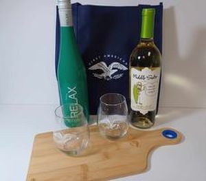 lot 57 image: Wine, Cutting Board and Glasses in Bag