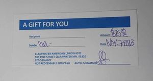 lot 65 image: $25 Gift Certtificate, Clearwater Legion