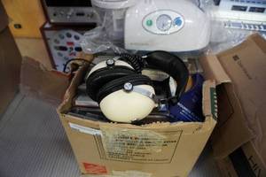 lot 48 image: Box of Cassettes, Pioneer headphones, Veridian suction pump