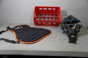 lot 42 image: Catchers mask, vest &amp poly case