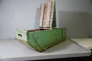 lot 69 image: Primitive Wooden Ice fishing sled wstorage
