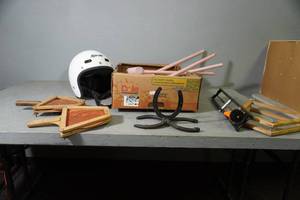 lot 70 image: Tip Up, Ping pong paddle, helmet, misc