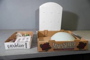 lot 78 image: Christmas Villiage outlet board, 4) globes