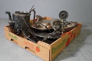 lot 85 image: Silver tea pot, platters, serving dishes