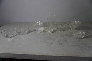 lot 105 image: Clear Glass Cream & Sugar, compote, candy dish