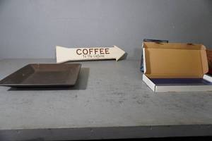 lot 129 image: Cast Resin Sacred Heart, sign, mat cutter, dish