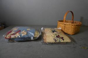 lot 56 image: Longaberger basket wneedlepoint