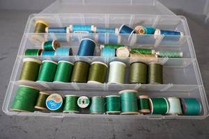 lot 106 image: Case of thread-Blues & Greens