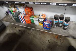 lot 52 image: Third shelf oil filters and misc.
