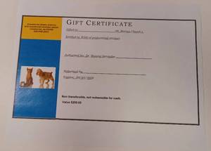 lot 12 image: Clearwater Animal Hospital $200 Gift Certificate