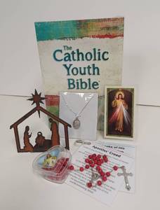 lot 16 image: Youth Rosary Basket with Bible and Medal