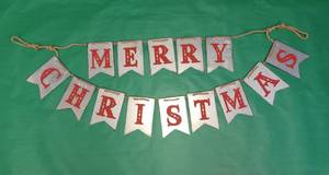 lot 22 image: Galvanized Metal Merry Christmas Banner with Rope