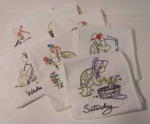 lot 40 image: Hand Embroidered Dishtowels-Turtles
