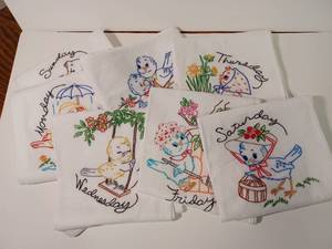 lot 42 image: Hand Embroidered Dishtowels-Birds