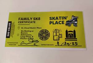 lot 105 image: Skatin Place Family SK8 Certificte