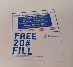 lot 110 image: Lakes Gas Free 20# Propane Fill