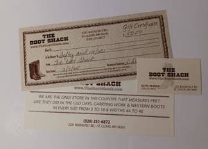 lot 111 image: The Boot Shack $50 Gift Certificate