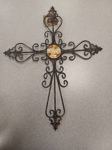 lot 117 image: Metal Scroll Cross with Medallion