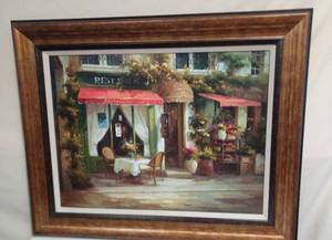 lot 131 image: Large Outdoor Cafe Print with Linen Mat & Bronze Frame