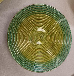 lot 139 image: Glass Display Bowl Two-tone Green Concentric Circles 12.75
