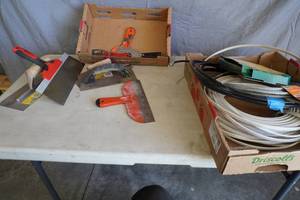 lot 147 image: Trowels, putty knives, wire & cable
