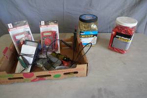 lot 150 image: 2) Large containers wire nuts, testers, staples