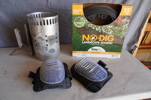 lot 163 image: Weber charcoal starter, knee pads, 25 edging