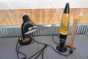 lot 38 image: Harley Davidson desk light and lava lamp