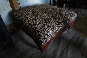 lot 15 image: Leopard Print Foot Stool on casters 36 X 36-18 H