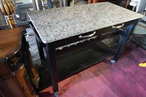 lot 21 image: Granite Top Roller Island wdrawer 48L X 24 D X 35 T