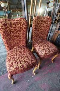 lot 23 image: 2) Red Velvet High Back Chairs
