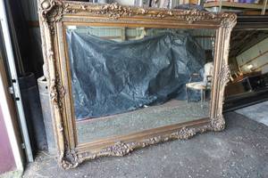 lot 1 image: Ornate Large Beveled Edged Wall Mirror