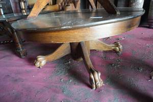 lot 35 image: Round Oak Claw Foot Shortened Table 42 X 20 Tall