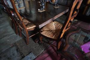 lot 40 image: Harvest Table wFive Cane Seat Chairs 72L X 34 W X 40 T